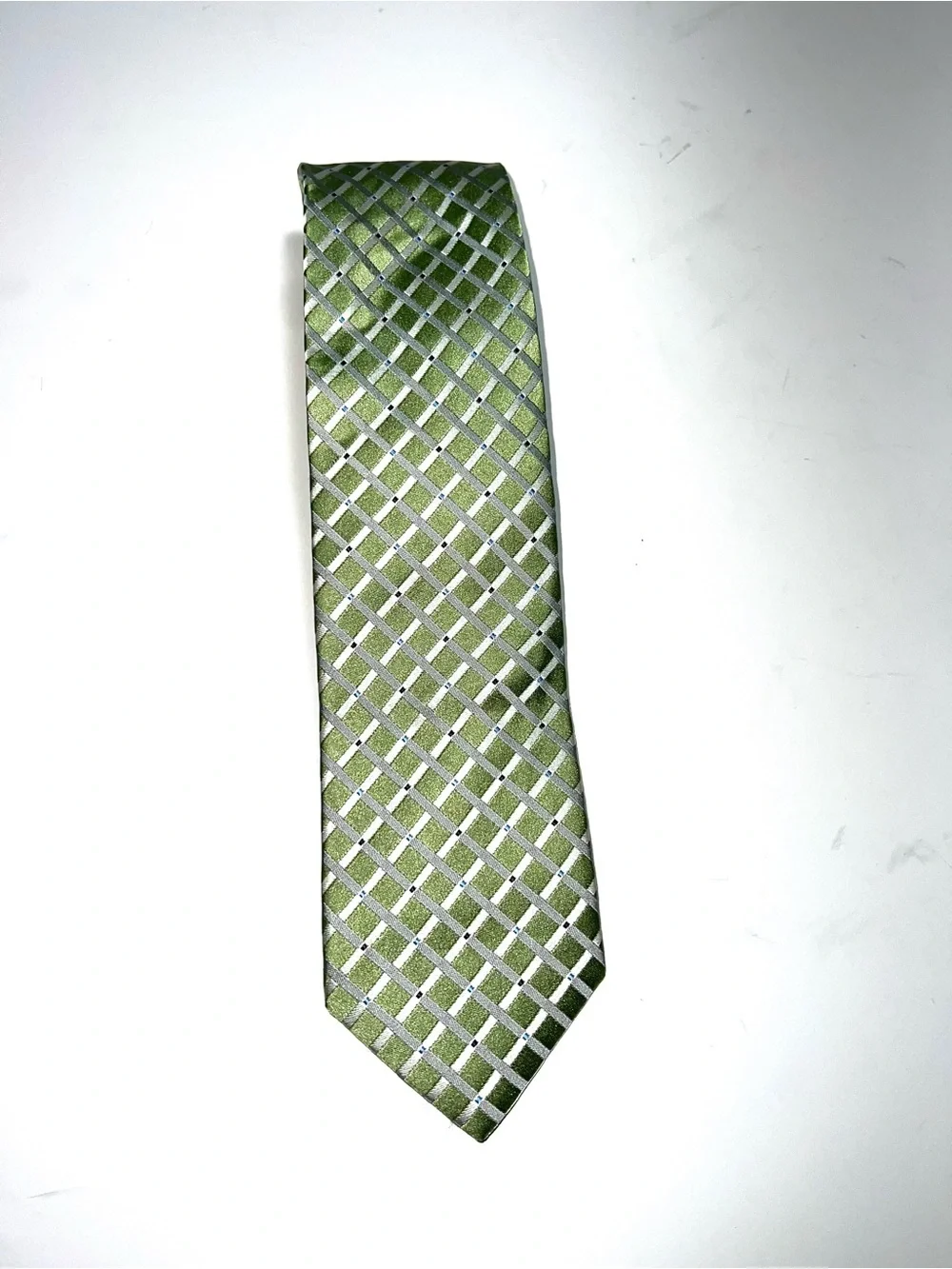 Geoffrey Beene 100% silk Olive Green Diamond Grid Tie